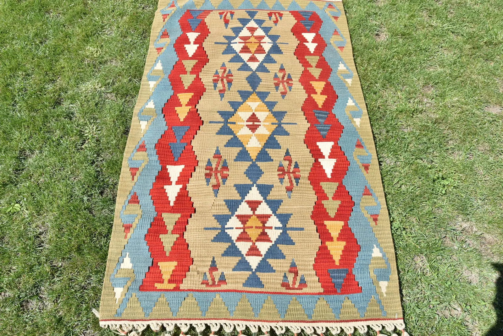 1980sTribal Blue Diamond Kilim - 9