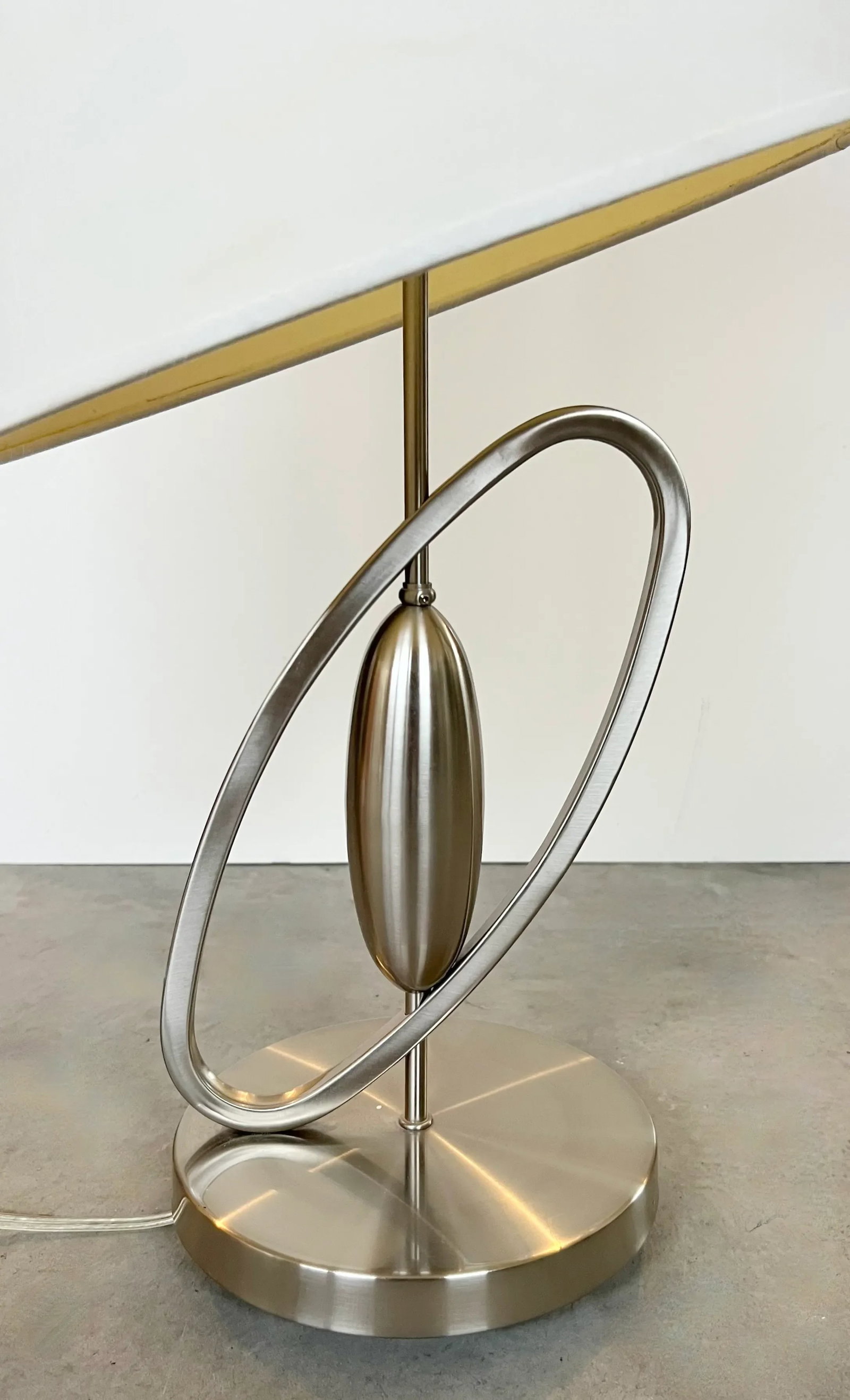 Postmodern Sculptural Diagonal Ring Table Lamp With Shade - Brushed Stainless Finish - 2