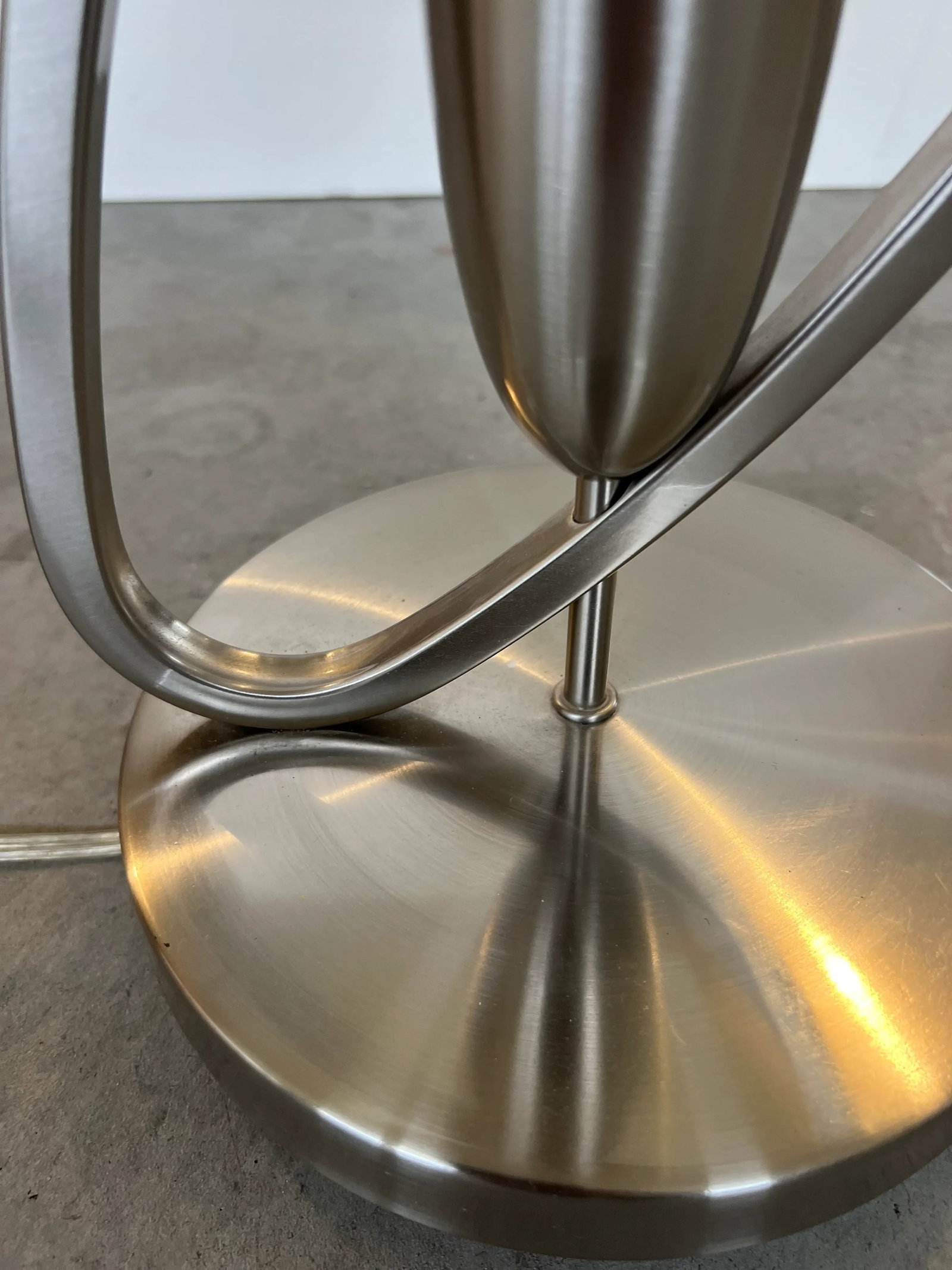 Postmodern Sculptural Diagonal Ring Table Lamp With Shade - Brushed Stainless Finish - 4