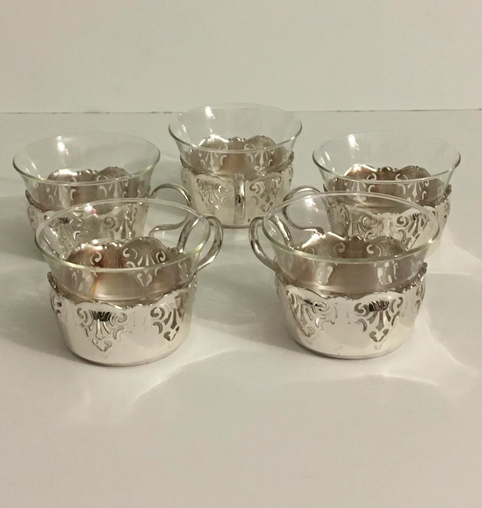 Vintage Glass & Chrome Teacups - Set of 5 - 10