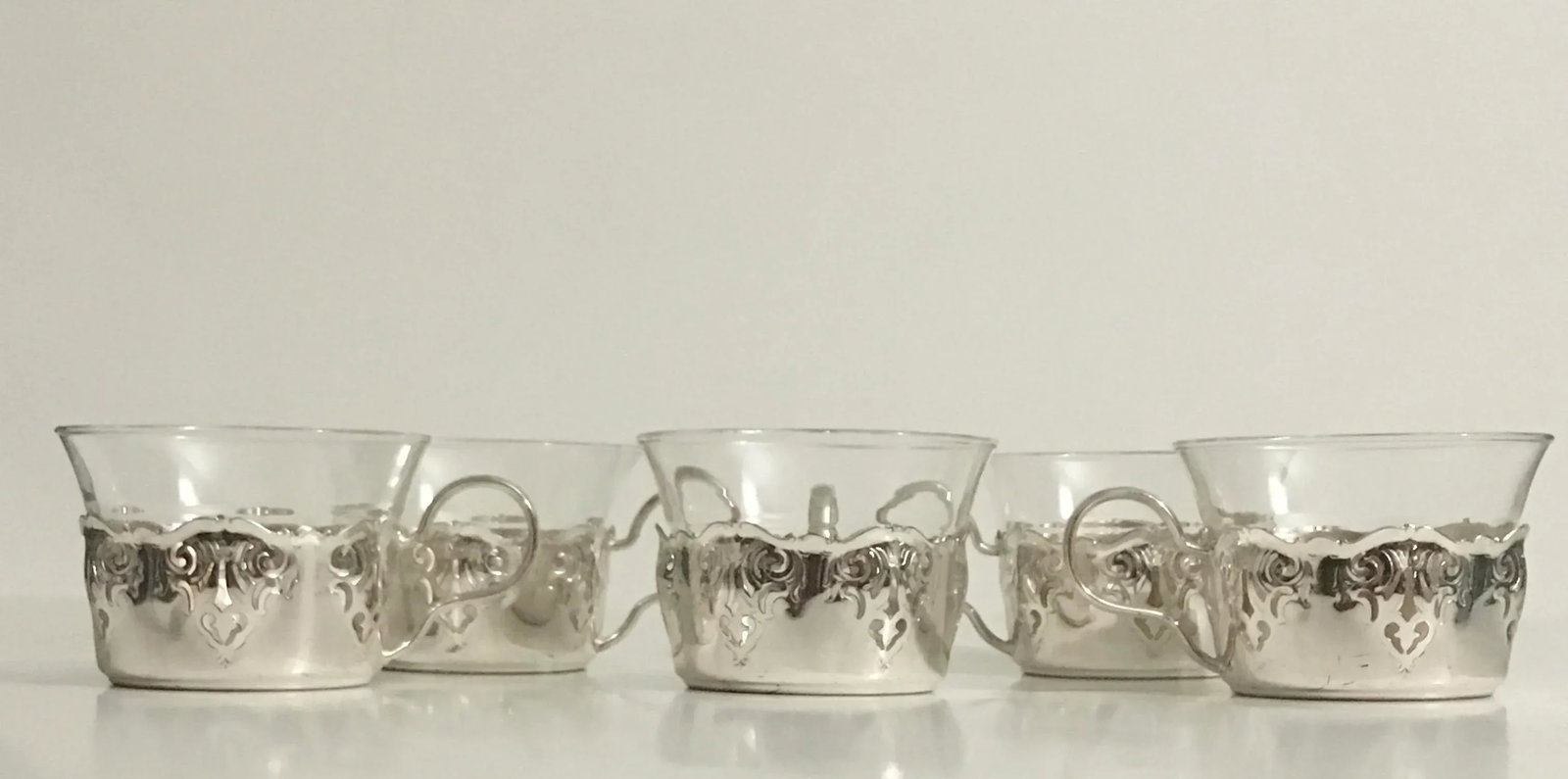 Vintage Glass & Chrome Teacups - Set of 5 - 11