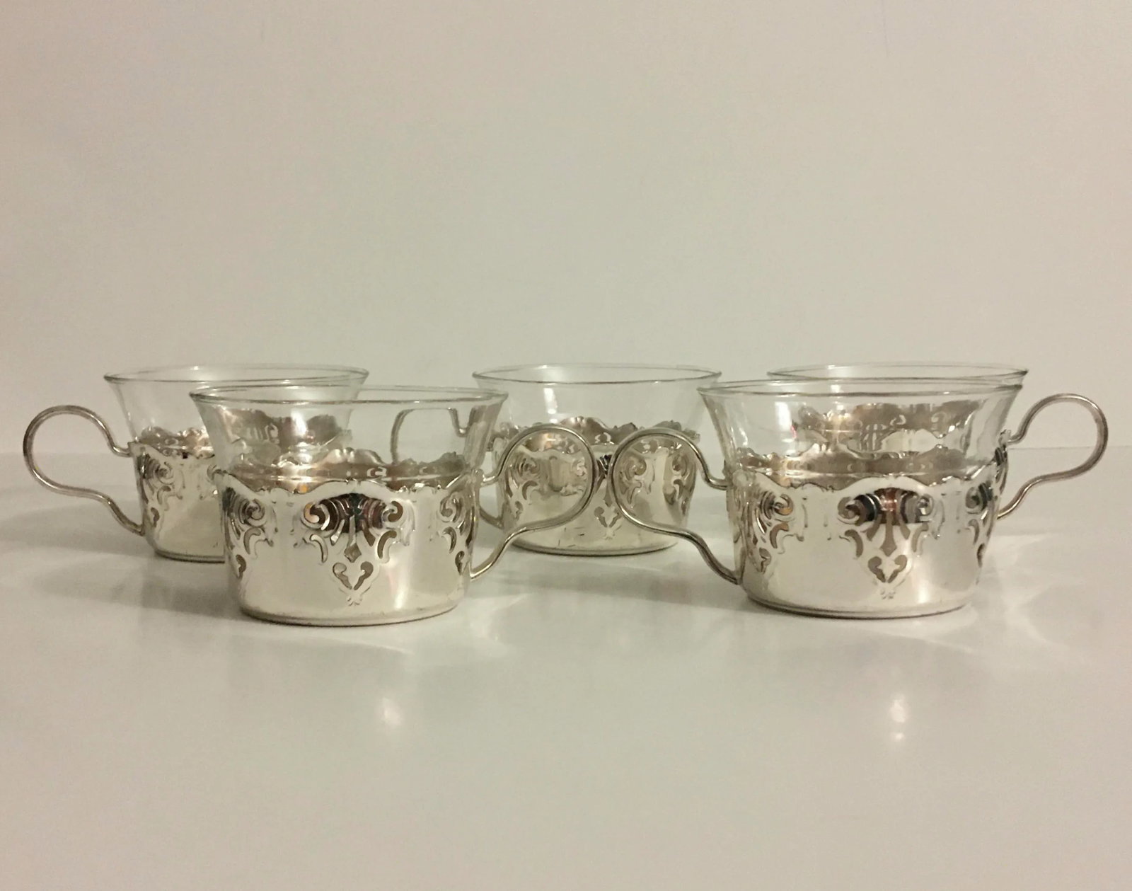 Vintage Glass & Chrome Teacups - Set of 5 - 12