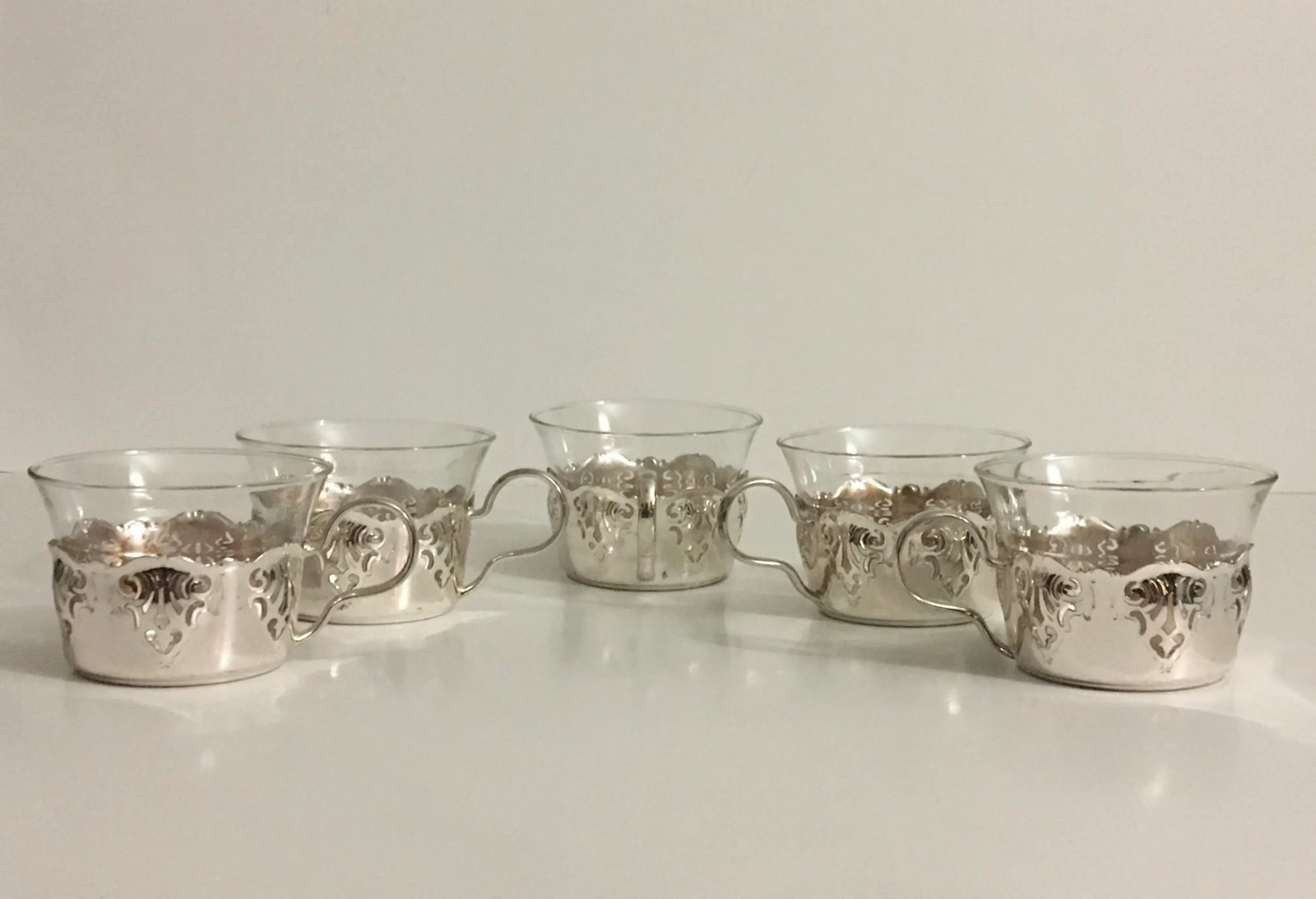 Vintage Glass & Chrome Teacups - Set of 5 - 13