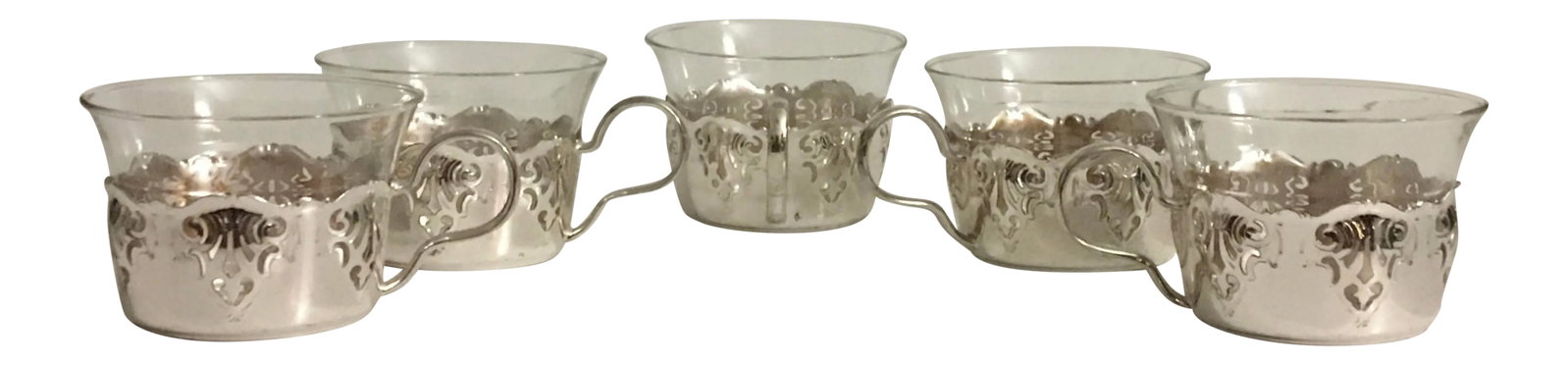 Vintage Glass & Chrome Teacups - Set of 5: A charming set of regency inspired teacups. Ships within 1-2 days using USPS. All items packed with care. Please contact us with any questions. Arrives within 2-5 business days after receiving trackin