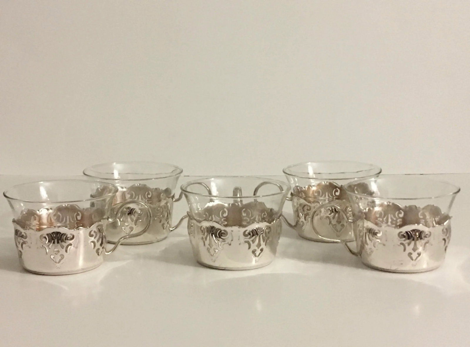 Vintage Glass & Chrome Teacups - Set of 5 - 2