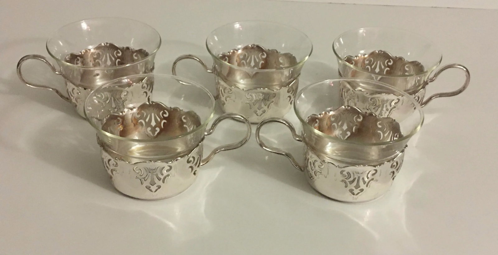 Vintage Glass & Chrome Teacups - Set of 5 - 7