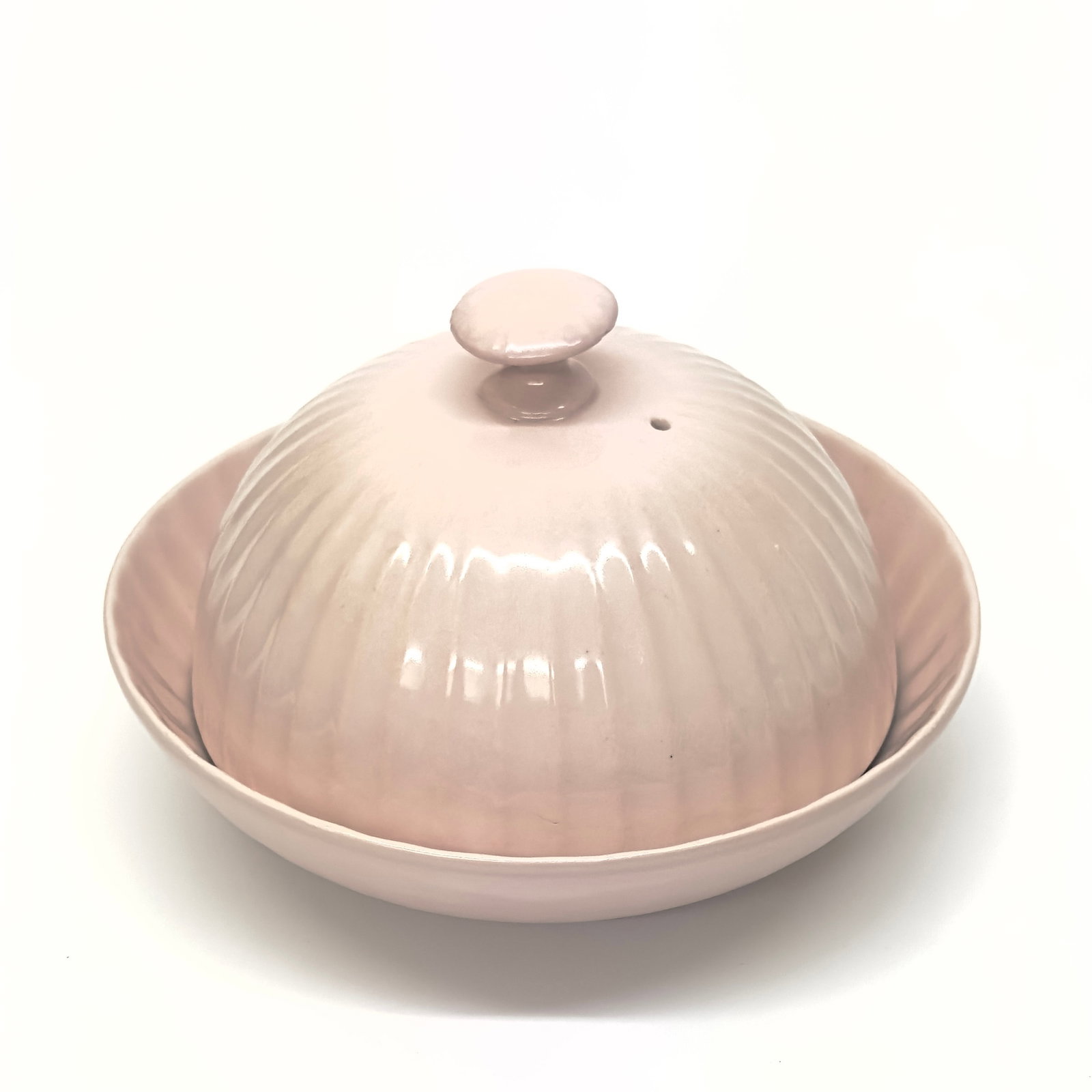 Vintage Fluted Soft Pink 2-Piece Porcelain Butter Dish, Made in Czechoslovakia - 2