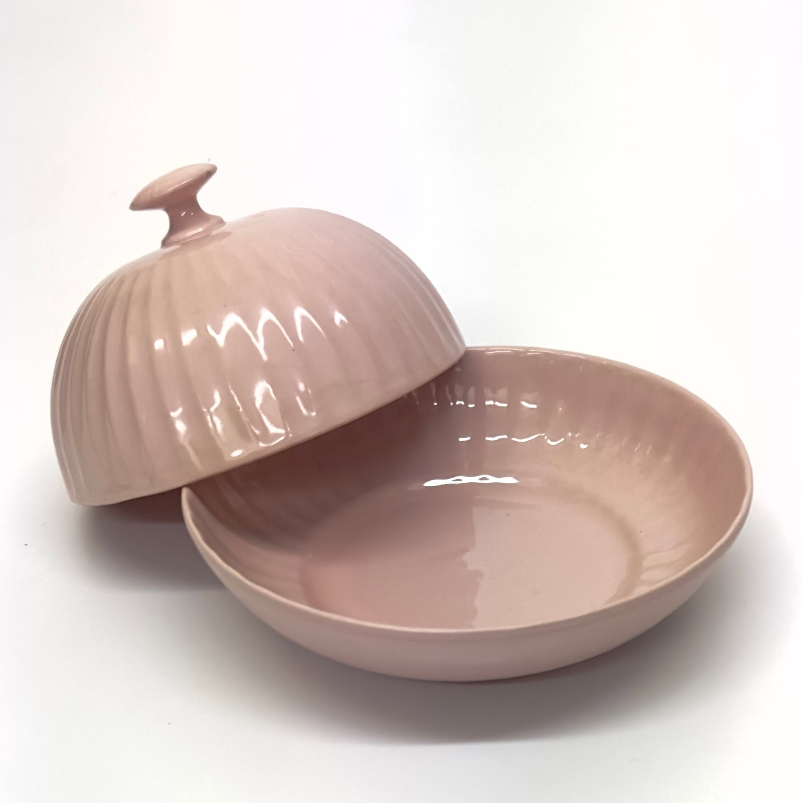 Vintage Fluted Soft Pink 2-Piece Porcelain Butter Dish, Made in Czechoslovakia - 4