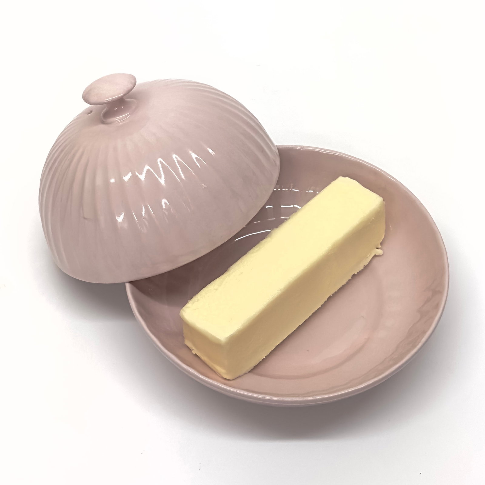 Vintage Fluted Soft Pink 2-Piece Porcelain Butter Dish, Made in Czechoslovakia - 5