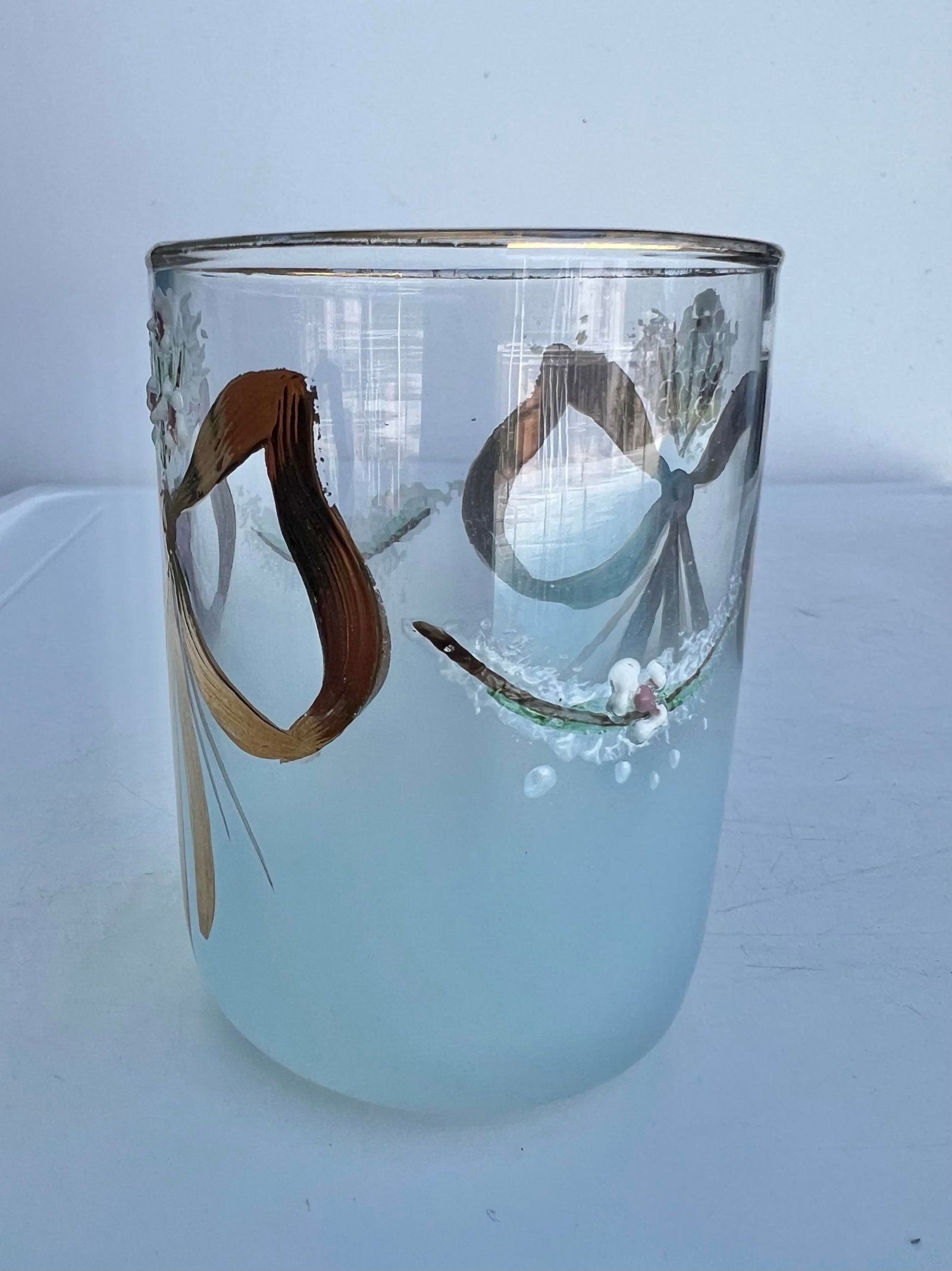 Mid 20th Century Art Deco Floral Painted Glass Jar /Vase - 4