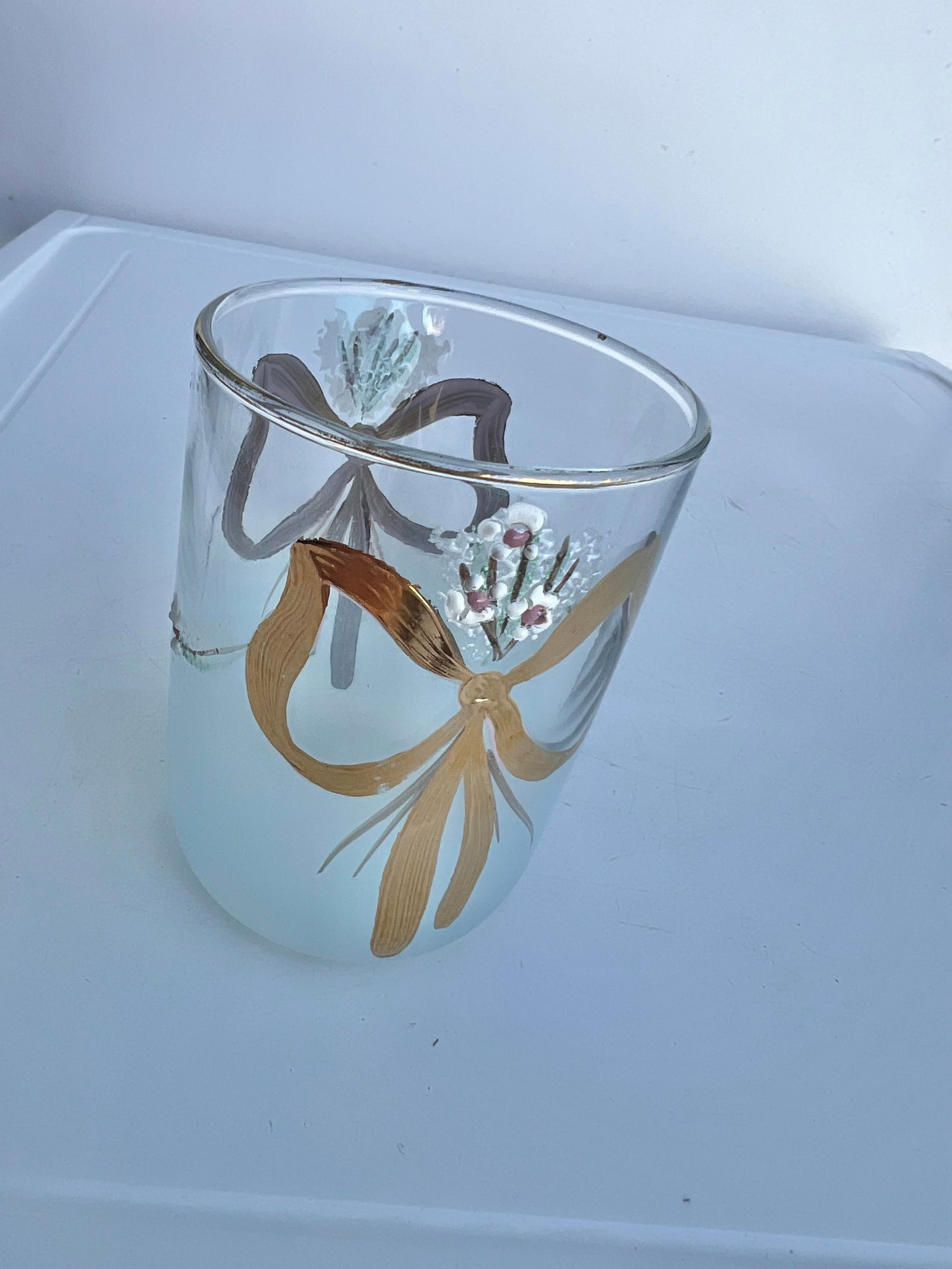 Mid 20th Century Art Deco Floral Painted Glass Jar /Vase - 5