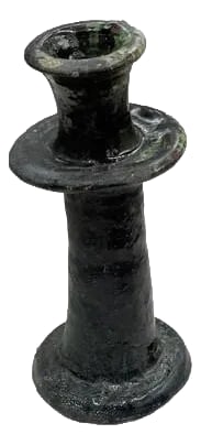 1970s Moroccan Tamegroute Glazed Candlestick Holder: A Moroccan Tamegroute glazed candlestick holder is a handcrafted piece made in the historic pottery village of Tamegroute in southern Morocco. These holders are shaped from local clay and finished