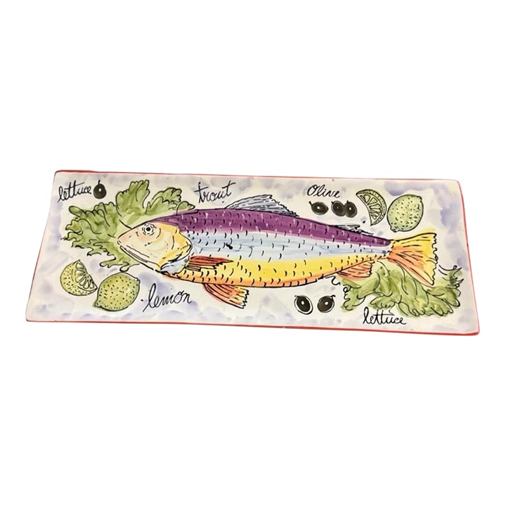1990s Antica Fornace Italy Large Fish Platter 24in Hand Painted: Antica Fornace Italy Large Fish Platter 24in Hand Painted Artist Signed Ceramic Excellent condition lightly used The Antica Fornace Italy Large Fish Platter is a stunning 24-inch ceramic piece