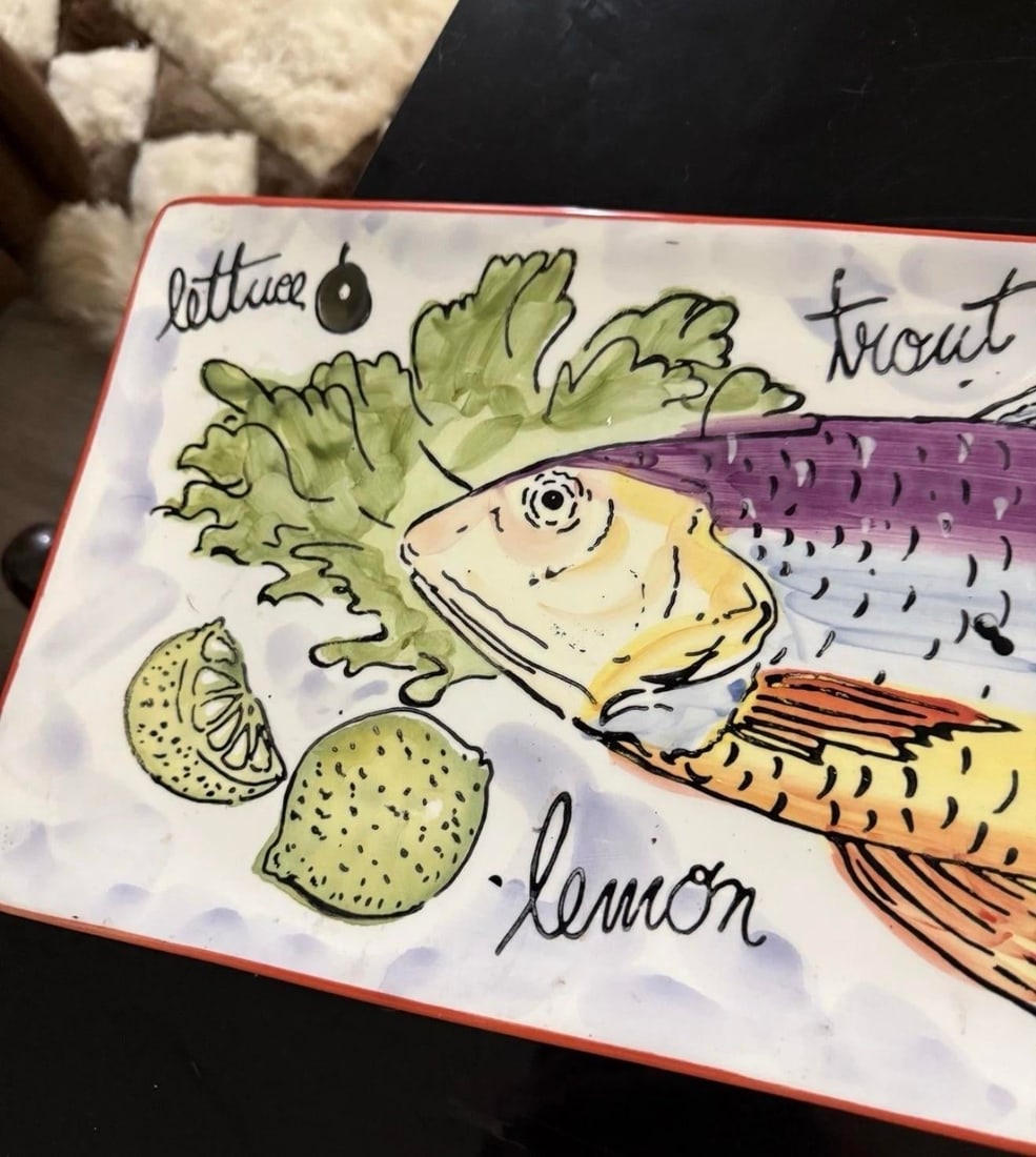 1990s Antica Fornace Italy Large Fish Platter 24in Hand Painted - 3