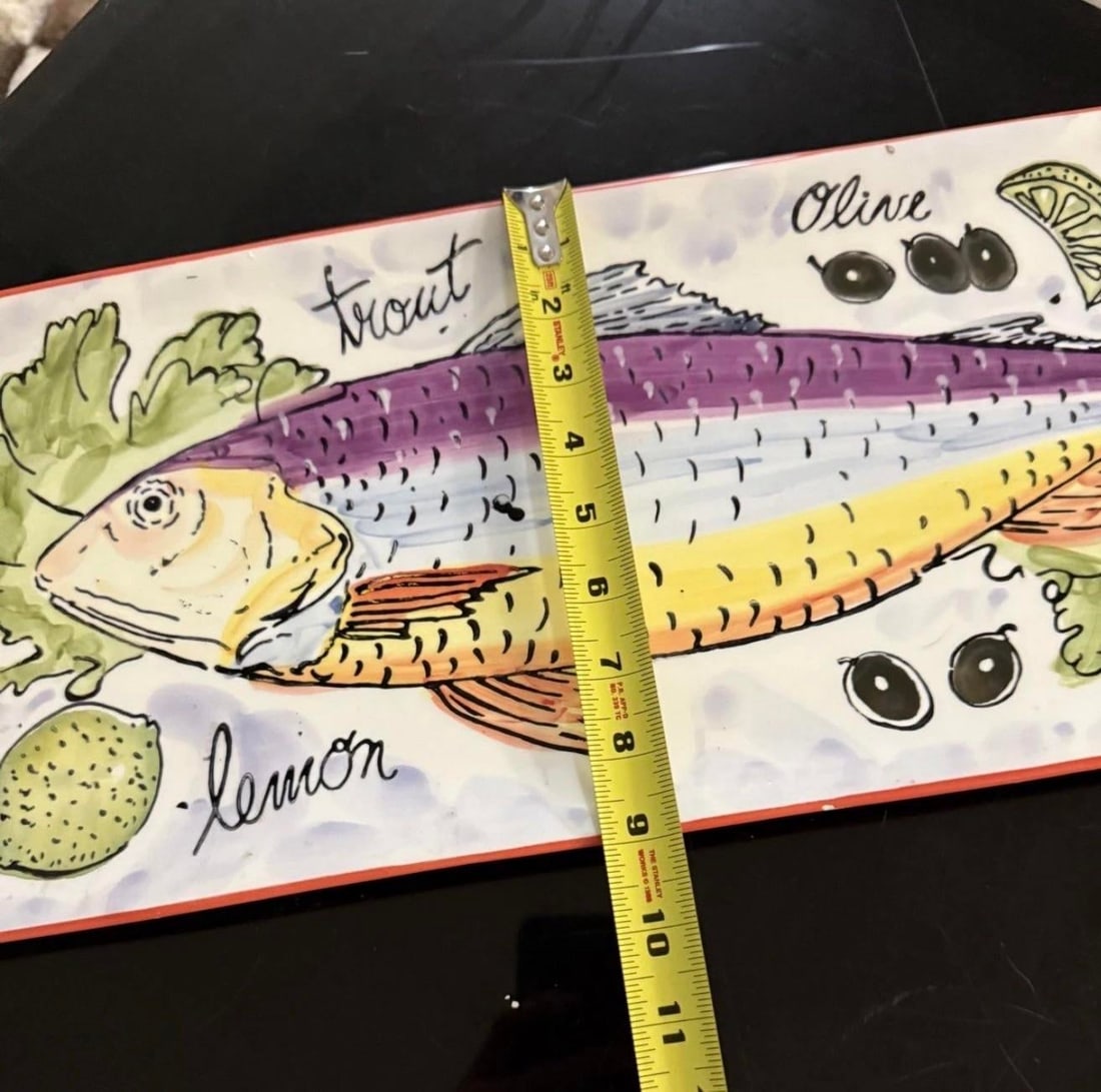 1990s Antica Fornace Italy Large Fish Platter 24in Hand Painted - 4