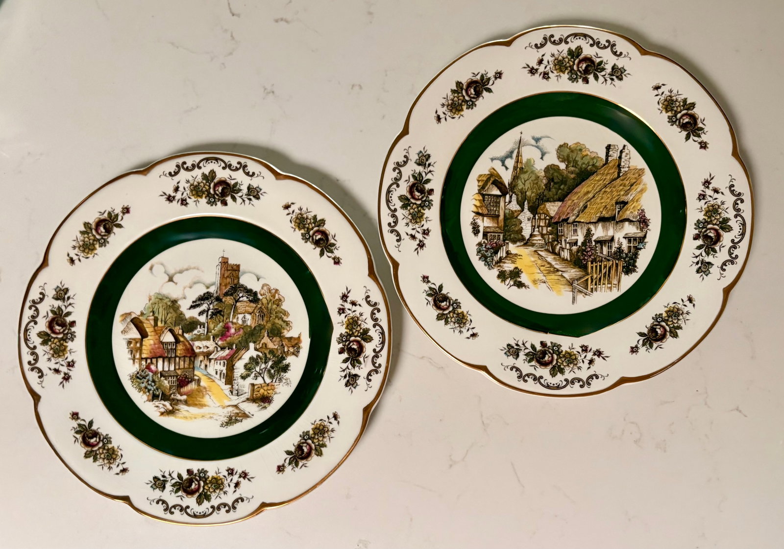 1950s Green and Gold English"Ascot" Decorative Plates by Wood and Sons, Set of 2 - 2