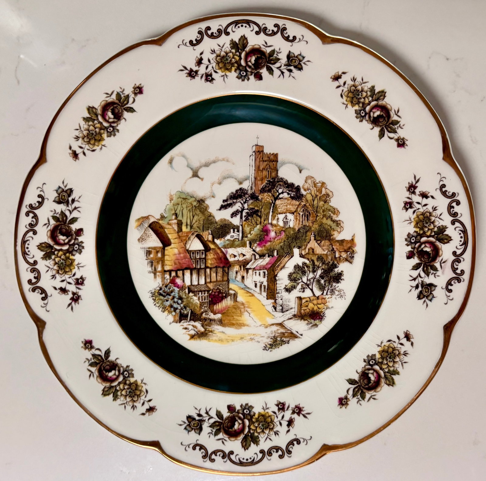 1950s Green and Gold English"Ascot" Decorative Plates by Wood and Sons, Set of 2 - 4