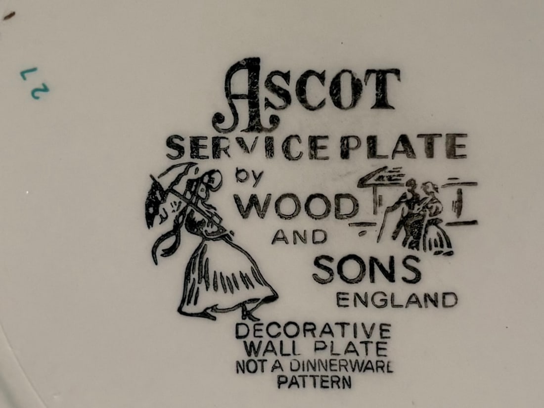 1950s Green and Gold English"Ascot" Decorative Plates by Wood and Sons, Set of 2 - 5