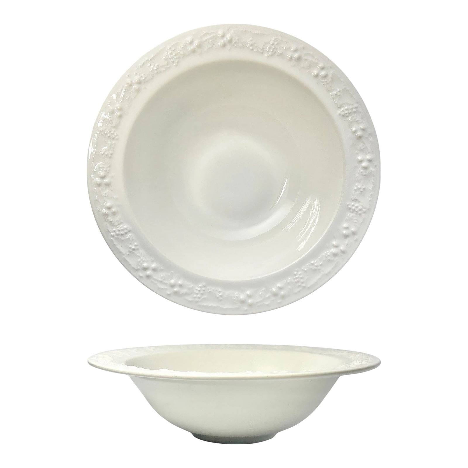 1940s Homer Laughlin "Vintage (Grape)" Round Ceramic Serving Bowl: 1940s Homer Laughlin "Vintage (Grape)" Round Ceramic Serving Bowl 9 1/2" EEC-90 Good vintage condition. No chips, cracks, or fleabites. Length 9 1/2" Height 2 3/4" Circa 1940s Condition: Alterations:
