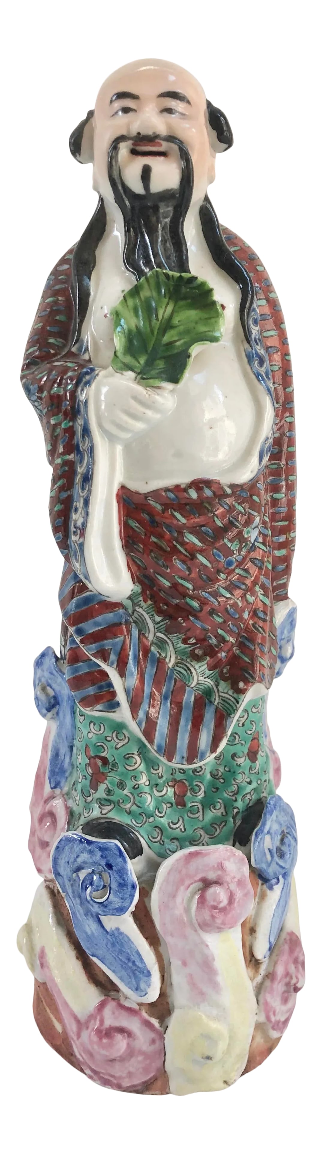 Vintage Chinese Porcelain Famille Rose Immortal Figurine: Large vintage Chinese immortal figurine beautifully hand-decorated throughout. Maker's mark on underside. In excellent condition. Condition: Alterations: Original Condition Unaltered Imperfections: So