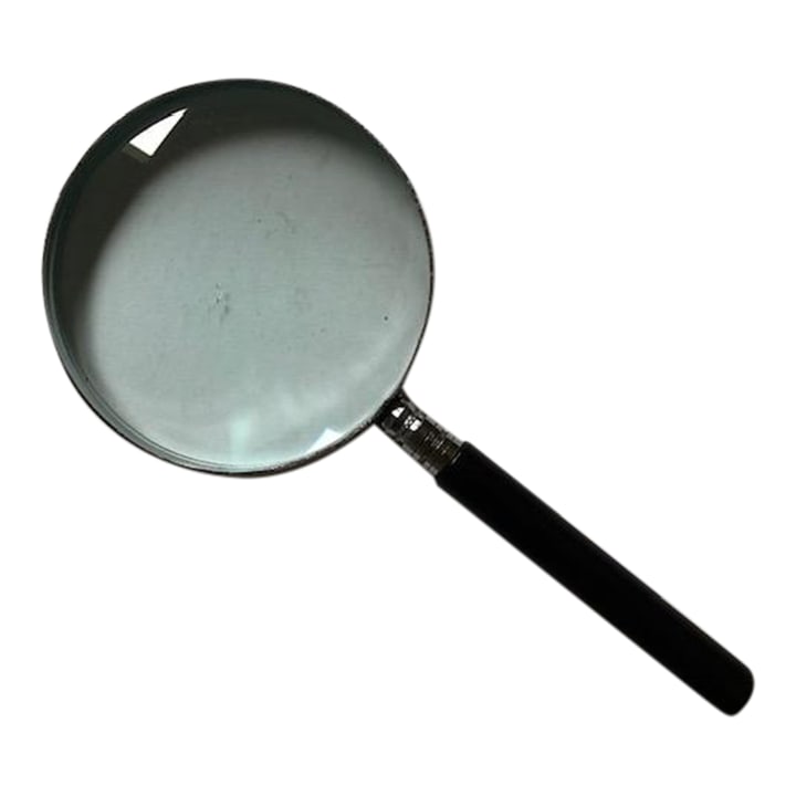 Vintage Magnifying Glass With Black Handle: Vintage mid-20th century magnifying glass. Silver metal surround and black handle. Condition: Alterations: Original Condition Unaltered Imperfections: Some Imperfections Condition Notes: wear to edges