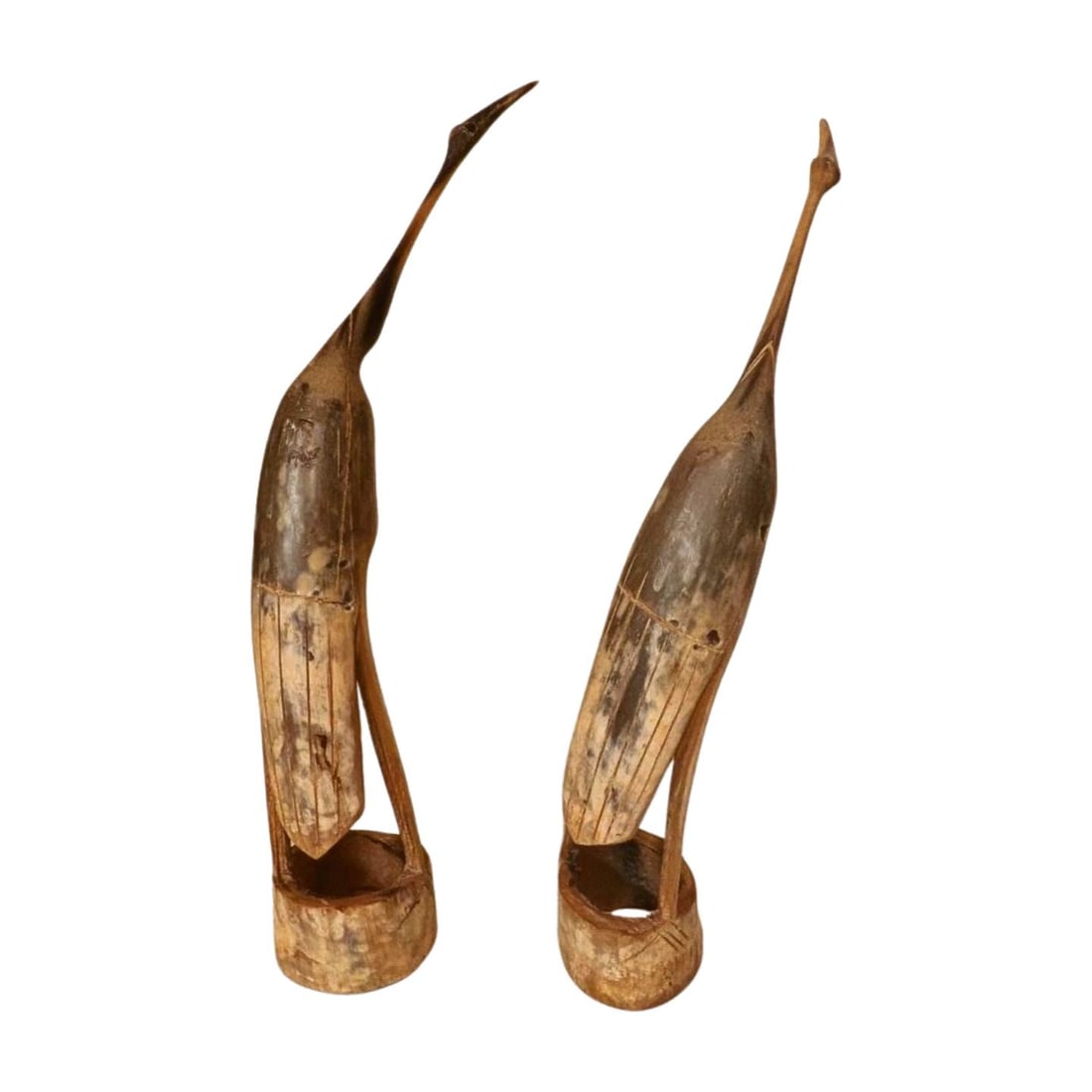 Mid 20th Century Set of 2 Hand Carved Bovine Horn Heron/Crane Sculpture Figureines - 2