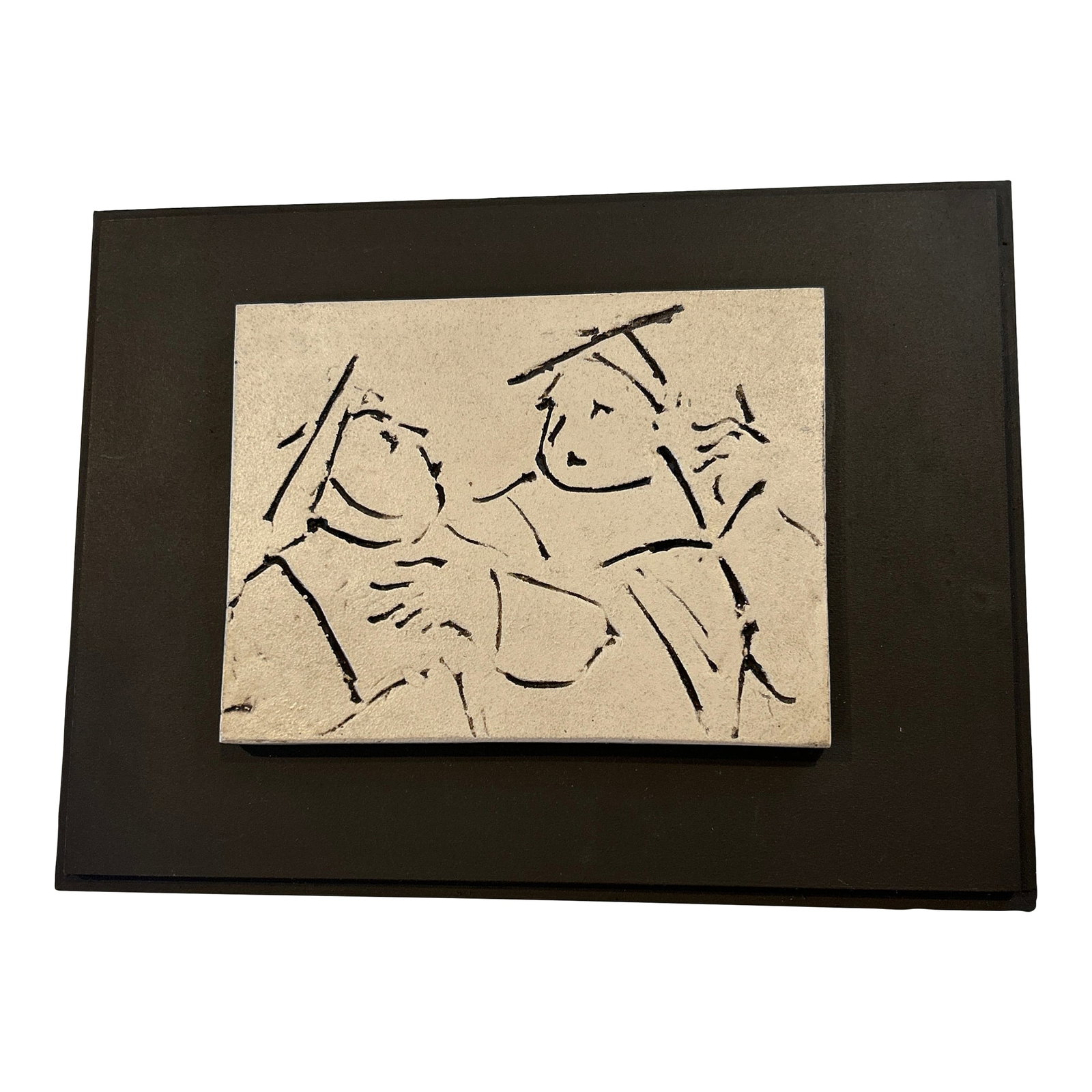 Incised Drawing/Sculptural Panel Attributed to David Bryce: American artist David Bryce (born 1951) "draws with clay." In his figurative sculpture and in his narrative incised panels he molds and marks the clay, creating figures suspended in an eternal moment