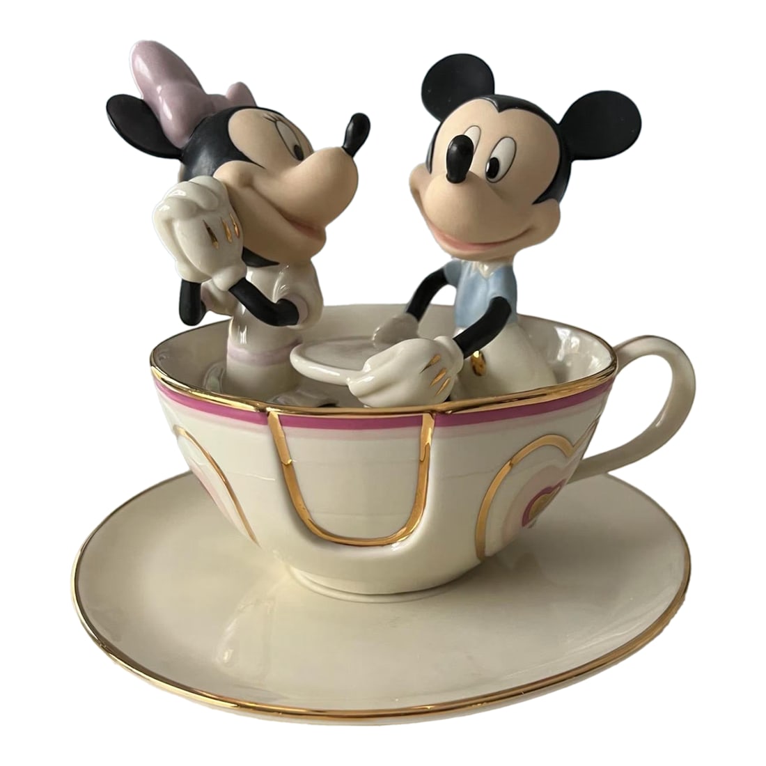 Lenox Disney "Mickey's Teacup Twirl" Figurine - Rare Vintage Collectible: Add a charming blend of Disney whimsy and Lenox craftsmanship to your home decor with this delightful Mickey & Minnie porcelain figurine. Part of the Disney Showcase Collection, this piece features