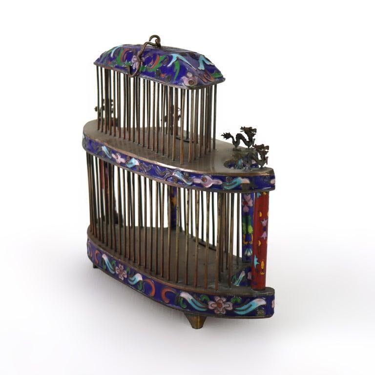 Antique Chinese Floral Cloisonne Enameled Cage With Dragon Finials C1900 - 4