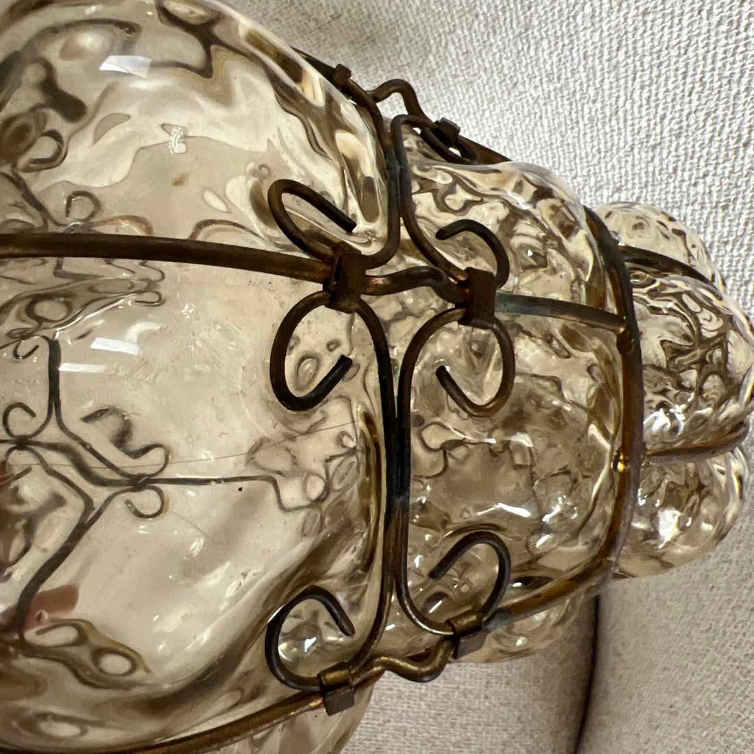 Seguso Murano Hand-Blown Glass Lantern With Sculptural Metal Cage 1930s to 1950s - 10