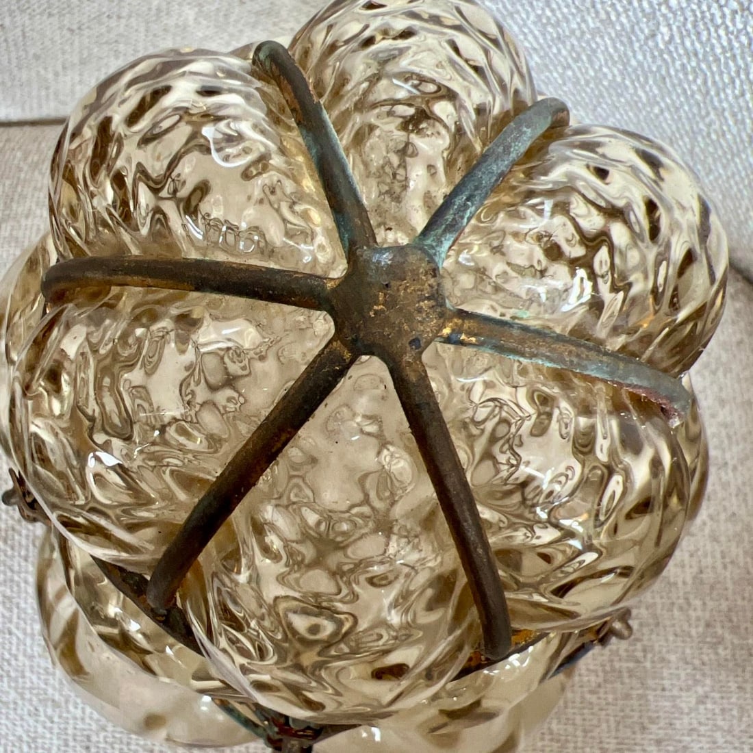 Seguso Murano Hand-Blown Glass Lantern With Sculptural Metal Cage 1930s to 1950s - 12