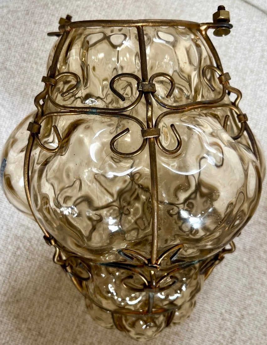 Seguso Murano Hand-Blown Glass Lantern With Sculptural Metal Cage 1930s to 1950s - 14