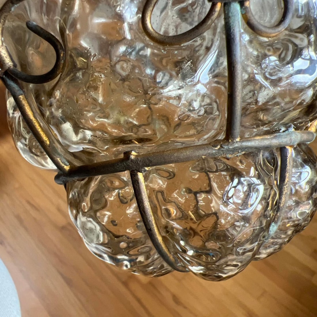 Seguso Murano Hand-Blown Glass Lantern With Sculptural Metal Cage 1930s to 1950s - 15