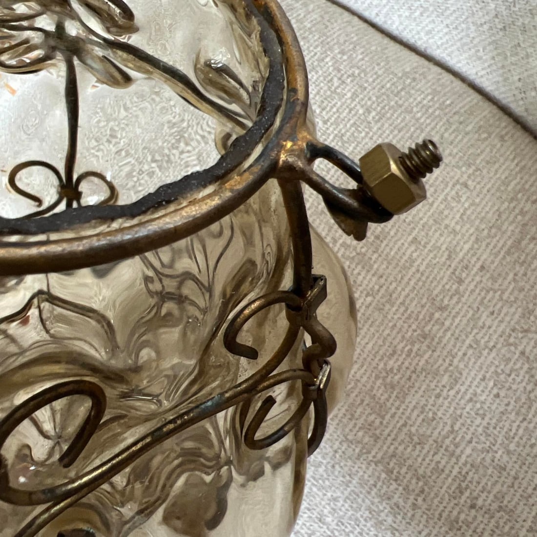 Seguso Murano Hand-Blown Glass Lantern With Sculptural Metal Cage 1930s to 1950s - 16