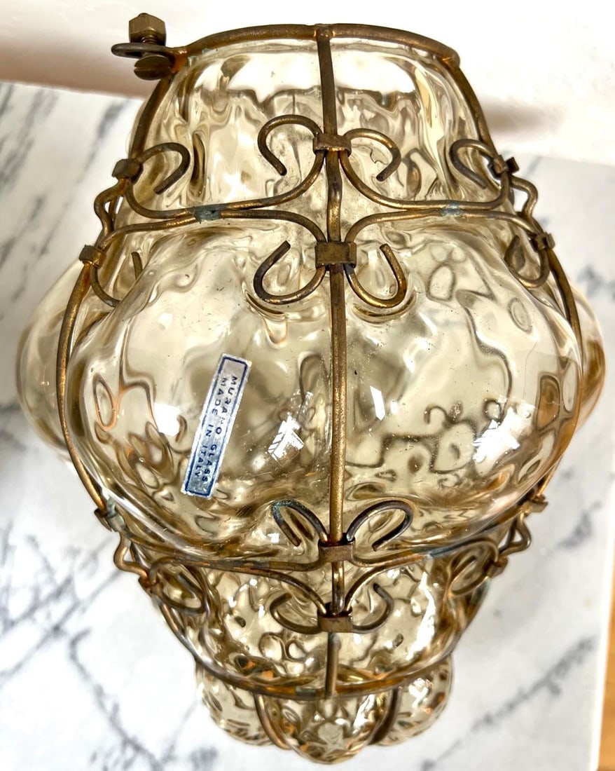 Seguso Murano Hand-Blown Glass Lantern With Sculptural Metal Cage 1930s to 1950s - 17
