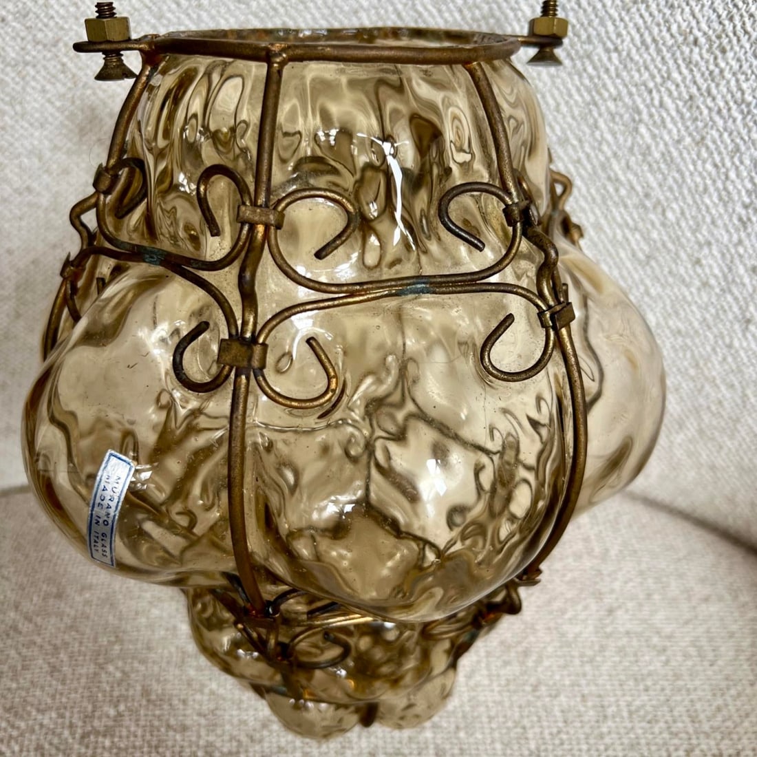 Seguso Murano Hand-Blown Glass Lantern With Sculptural Metal Cage 1930s to 1950s - 2