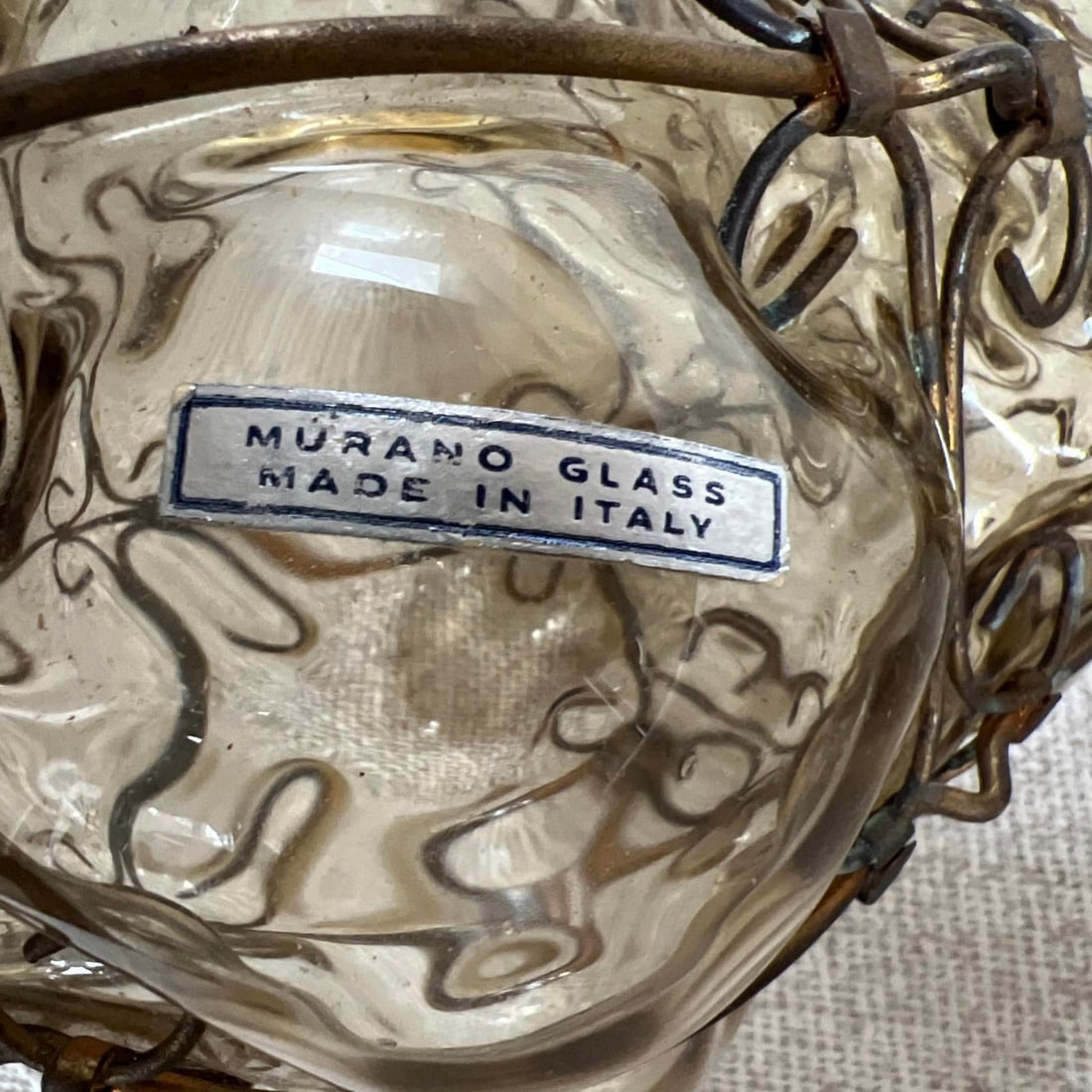 Seguso Murano Hand-Blown Glass Lantern With Sculptural Metal Cage 1930s to 1950s - 3