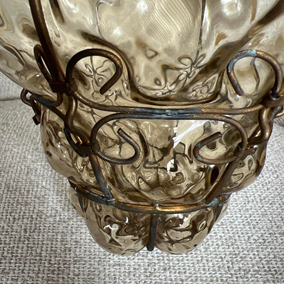 Seguso Murano Hand-Blown Glass Lantern With Sculptural Metal Cage 1930s to 1950s - 4