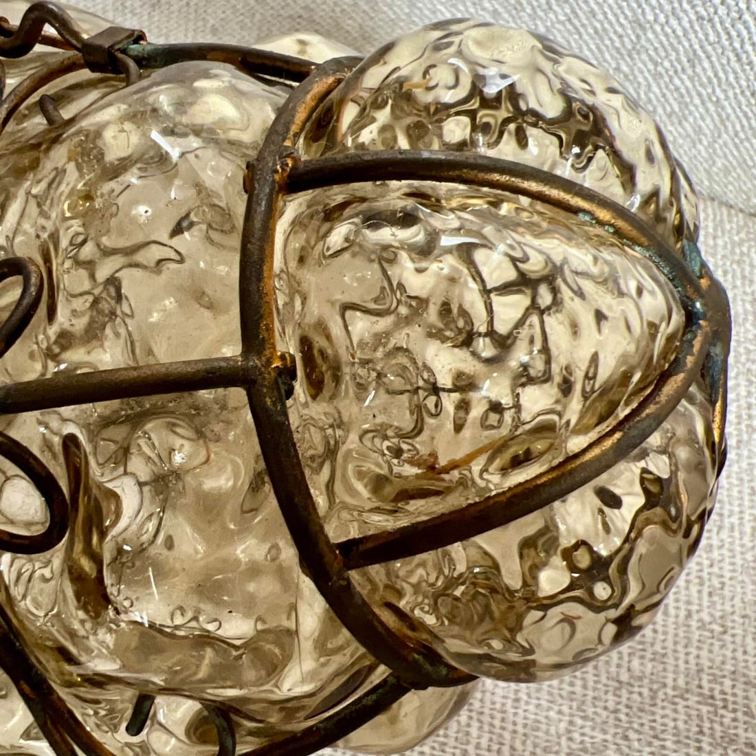 Seguso Murano Hand-Blown Glass Lantern With Sculptural Metal Cage 1930s to 1950s - 5