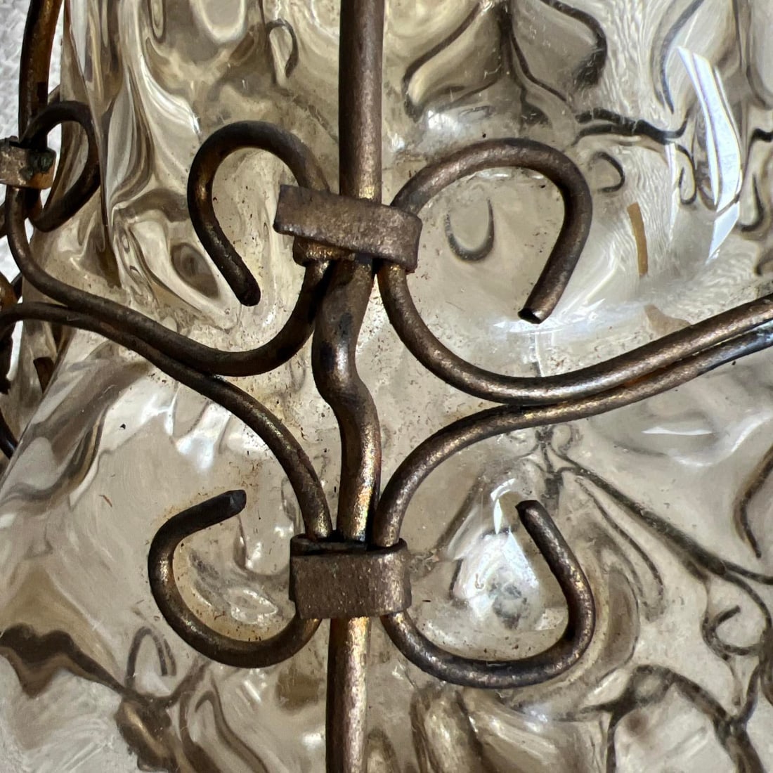 Seguso Murano Hand-Blown Glass Lantern With Sculptural Metal Cage 1930s to 1950s - 6