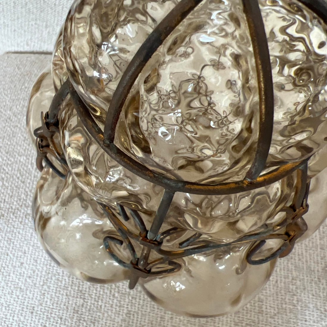 Seguso Murano Hand-Blown Glass Lantern With Sculptural Metal Cage 1930s to 1950s - 7