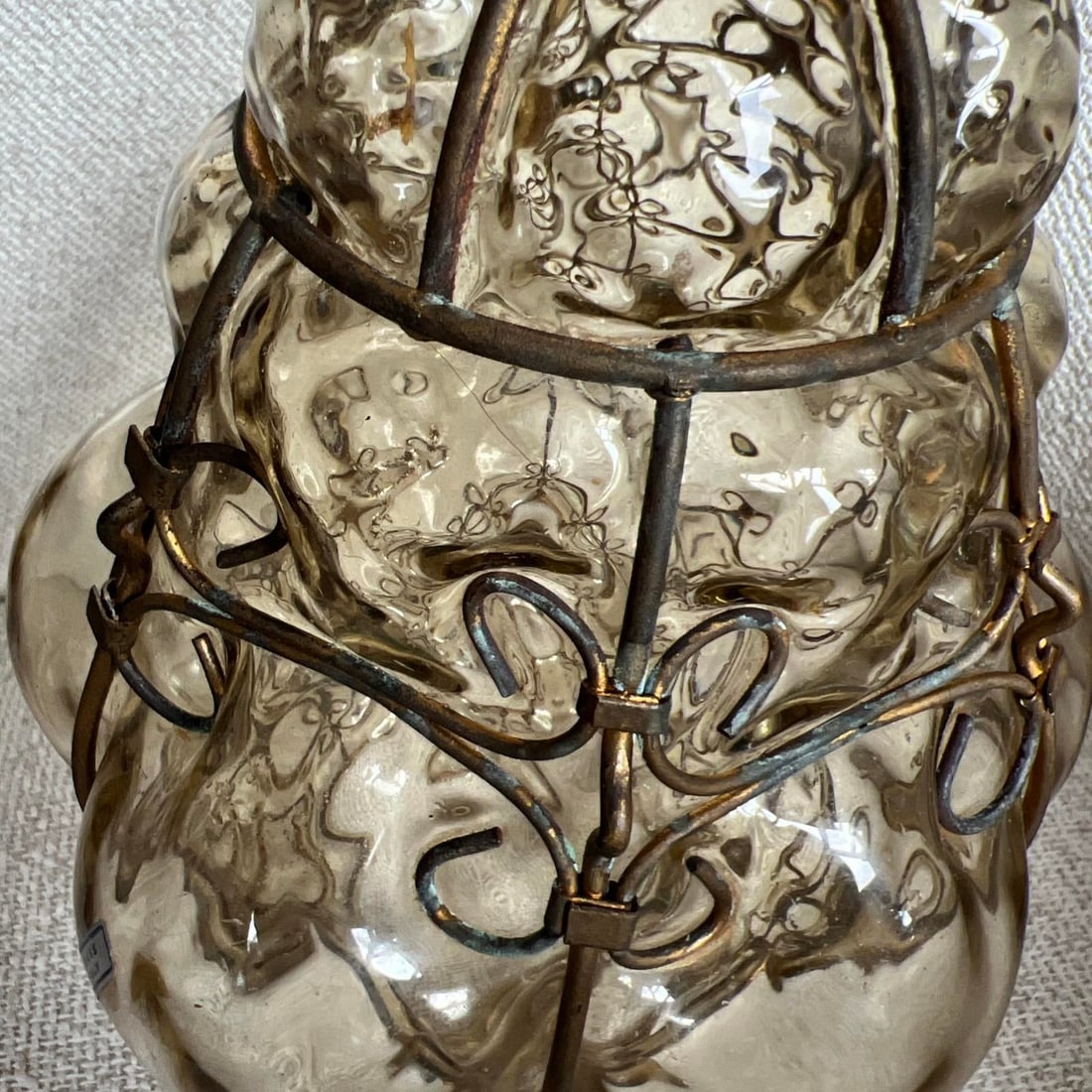 Seguso Murano Hand-Blown Glass Lantern With Sculptural Metal Cage 1930s to 1950s - 8