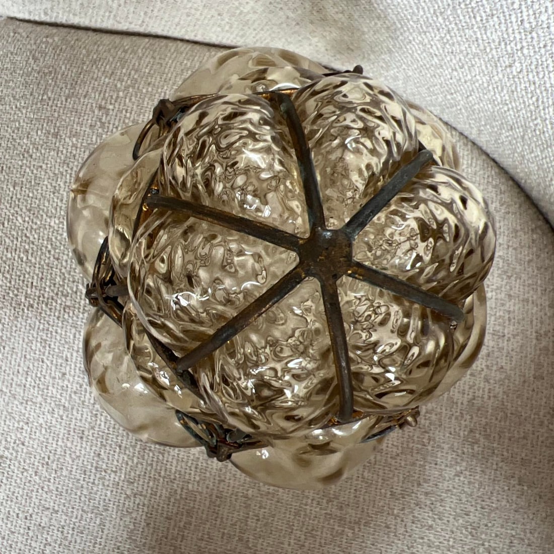 Seguso Murano Hand-Blown Glass Lantern With Sculptural Metal Cage 1930s to 1950s - 9