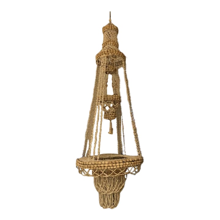 1970s Large Vintage Seashell Chandelier / Hanging Plant Hanger - Boho Chic: A fabulous large Seashell chandelier / Hanging Plant Holder. It's old but in fantastic condition. Made up of hundreds of cowrie shells, it screams cool coastal relaxed chic. Condition: Alterations: Or