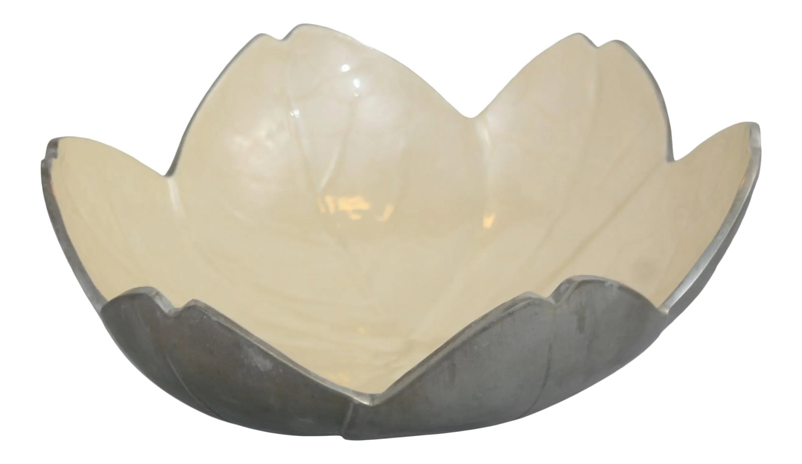 Contemporary Julia Knight Collection Handcrafted Enamel & Aluminum Round Flower Serving Bowl: Julia Knight Handcrafted Large Flower Serving Bowl This Julia Knight piece was handmade from sand cast aluminum and a blend of enamel infused with crushed mother of pearl. It is in the shape of a