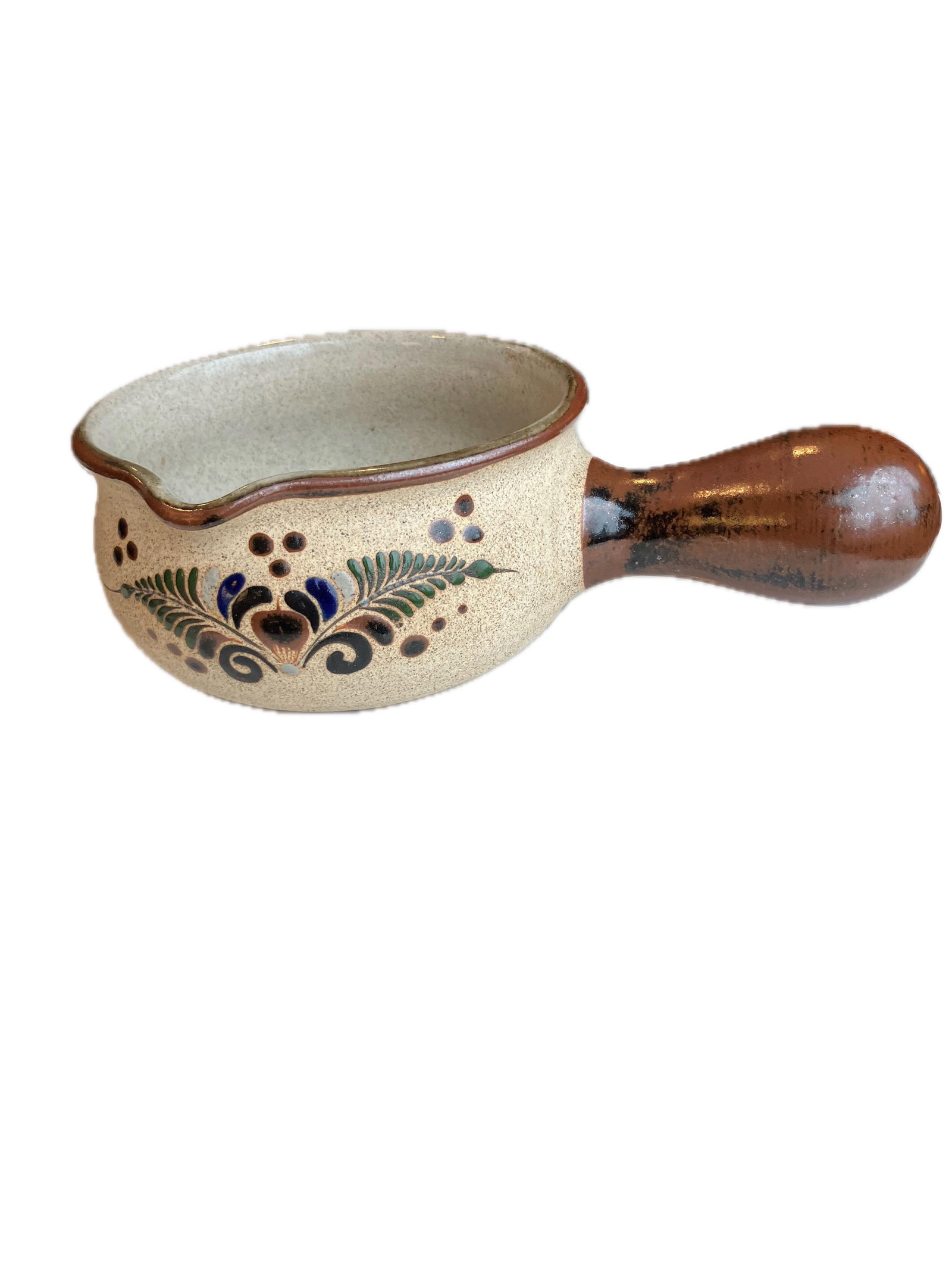 Vintage Mexican Tonala Folk Art Hand Painted Stoneware Ladle Pot - 3