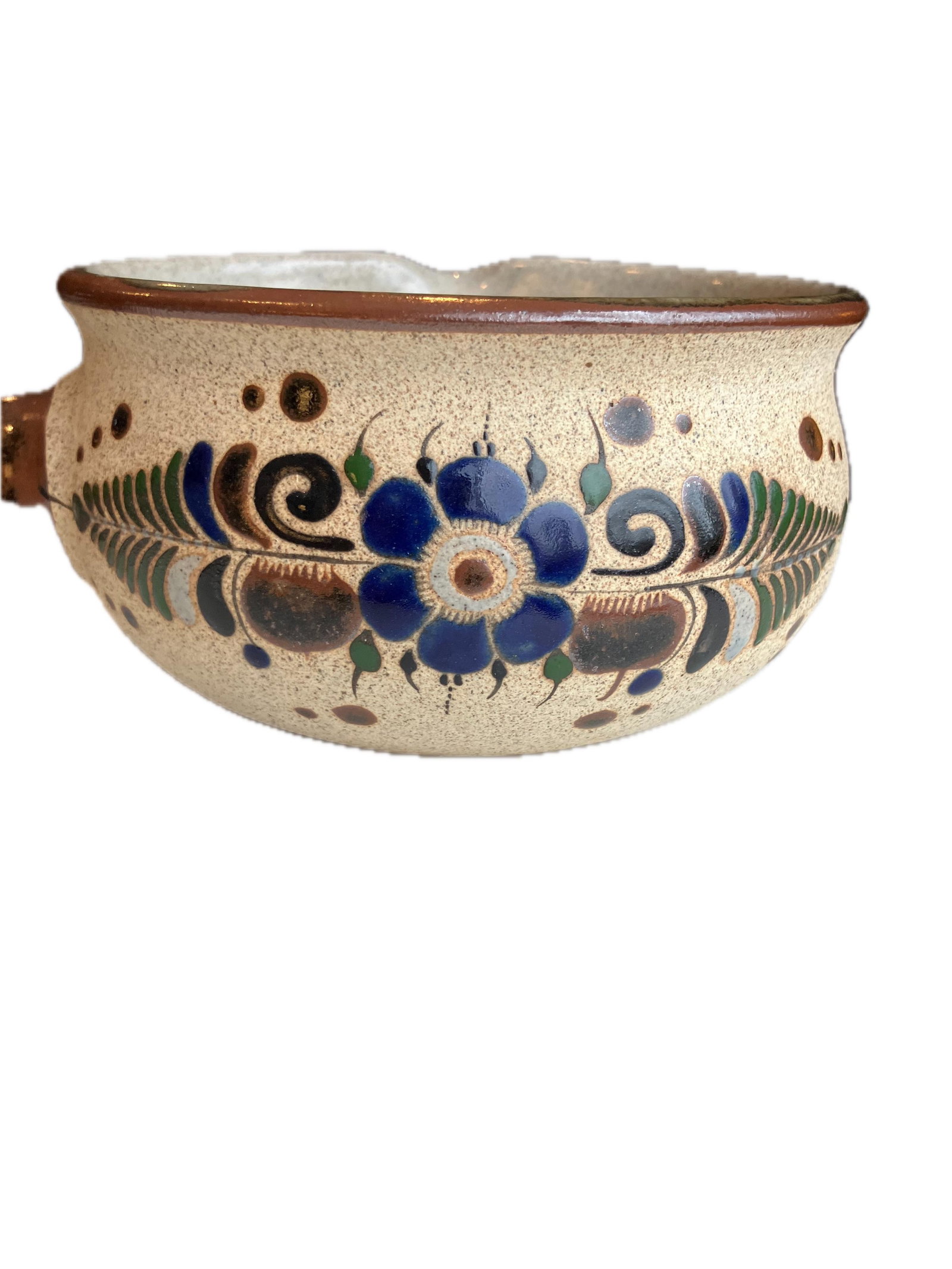 Vintage Mexican Tonala Folk Art Hand Painted Stoneware Ladle Pot - 4