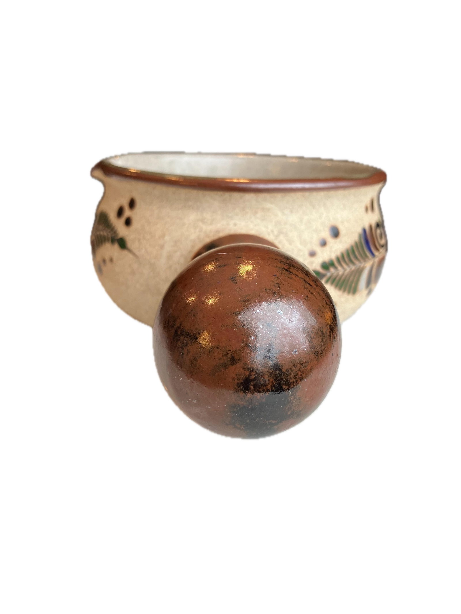 Vintage Mexican Tonala Folk Art Hand Painted Stoneware Ladle Pot - 6