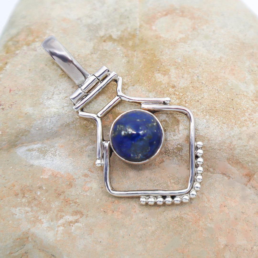 Vintage Modern Lapis Lazuli Sterling Pendant - 2