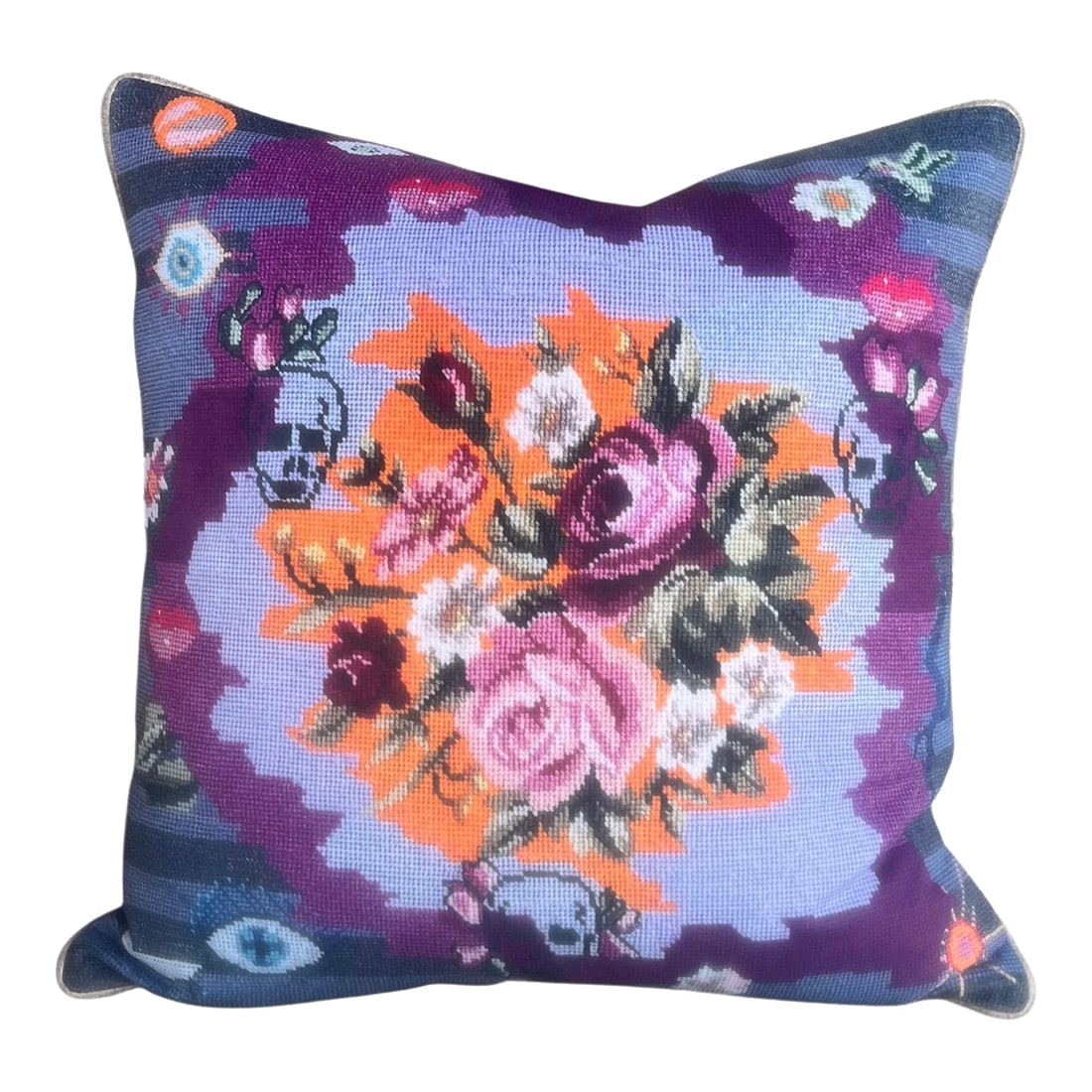 Velvet "Twilight" Custom Made Feather Down Pillow, Original: not needlepoint Fabulous pillow is a collaboration with the always colorful and funky Moost Bags! custom made in Mommani private label velvet, buttery-soft with a matte finish fabric is digitally